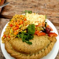 Spices cauli pasty and salads  at Centre for Alternative Technology Cafe in Machynlleth