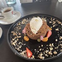 Vegan chocolate torte with vegan ice cream for dessert  at LIM - Paprika in Lima