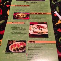 Side one of the vegetarian/vegan menu at Carlito's Mexican Bar and Grill in Pooler