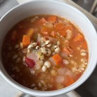 Soup of the day - minestrone  at Stope. Vegan Cafe in Kyoto
