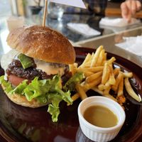 Plant-based cheese burger  at Stope. Vegan Cafe in Kyoto