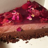 Cashew cake with rasperbery jelly at Vege Miasto in Warsaw