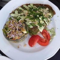 spinach pancake with vegan ricotta filling at Vege Miasto in Warsaw