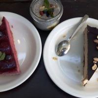 cherry cheesecake, nut pie and chia pudding at Vege Miasto in Warsaw