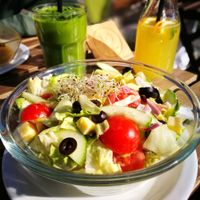 Lovely salad; lots of cubed cheese (store bought) in there (couldnt eat it all); very generous portion here at Vege Miasto in Warsaw