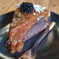 Brownie cheesecake with salted caramel (and orange) at Vege Miasto in Warsaw