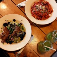Penne arrabiatta & tagliatelles pesto ❤️ at Vege Miasto in Warsaw