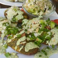 Creamy stuffed potatoes at Vege Miasto in Warsaw