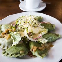 Pierogi (polish dumplings) filled with spinach & tofu at Vege Miasto in Warsaw