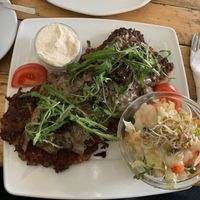 Potato Pancakes w/Mushroom sauce and Cashew “cheese” at Vege Miasto in Warsaw