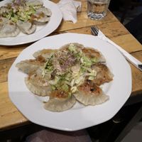 Mushroom and cabbage pierogi at Vege Miasto in Warsaw