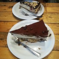 Peanut cake and "tiramisu" at Vege Miasto in Warsaw