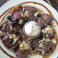 Blueberries & tofu dumplings - also insanely good! at Vege Miasto in Warsaw