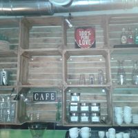 home made shelving at Vege Miasto in Warsaw