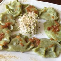 Delicious spinach and tofu pierogi. at Vege Miasto in Warsaw