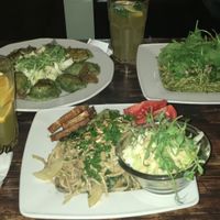 Dumplings and spaghetti  at Vege Miasto in Warsaw