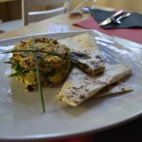 scrambled tofu with seitan at DosTrece in Barcelona