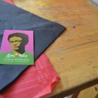 their business card at DosTrece in Barcelona