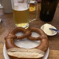Bavarian Brezel and Bayreuther Lager  at Hofbräuhaus Melbourne in Melbourne