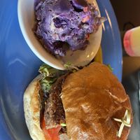 Conscious Culture Burger with sweet potato salad   at The Booch Bar in Hilo