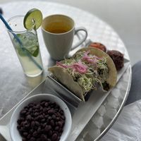 Vegan tacos, cucumber refresher n/a, golden milk with house made cashew milk 😋  at The Booch Bar in Hilo