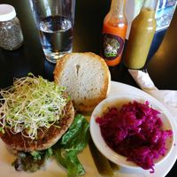 conscious classic burger with garlic kraut.  at The Booch Bar in Hilo