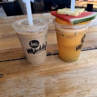 Vegan oatmilk latte and #3 juice  at Muddy's Cafe in Cairns