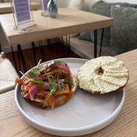 Carrot lox bagel  at Canela Vegan Bakery & Cafe Bridgeland in Calgary
