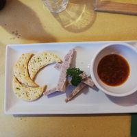 Vegan grana with orange jam at Lo Fai in Piacenza