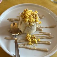Semifreddo alle mandorle con salsa alle nocciole e crumble allo zafferano   at Lo Fai in Piacenza