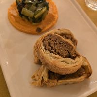 Arrosto di legumi in crosta di sfoglia con crema di carote e cicoria ripassata at Lo Fai in Piacenza