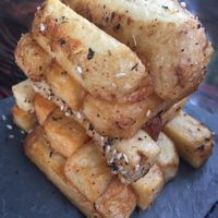 I recommend the Belgian fries. Perfectly seasoned with the right thickness. The accompanying chipotle sauce is smokey with some slight heat. at Mesa Verde in Santa Barbara