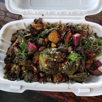 Brussels sprouts, ended up being 'to go' at Mesa Verde in Santa Barbara