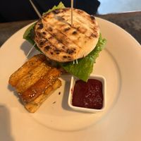 House made veggie burger, very good!   at Mesa Verde in Santa Barbara