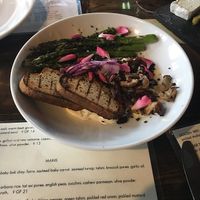 Almond Hummus, mushrooms and gluten free sourdough at Mesa Verde in Santa Barbara