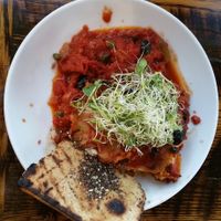 Vegetable Lasagna with spiced flat bread. at Mesa Verde in Santa Barbara