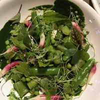 English Spring Peas was so beautiful and yummy! at Mesa Verde in Santa Barbara