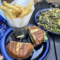 Mushroom burger, falafel pasta saladd  at True Vegan in Delray Beach