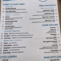 Food menu  at Surfspot Curacao in Willemstad