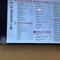 Menu. There’s oat milk and almond milk option.  at Le Dessert Lab  in Richmond