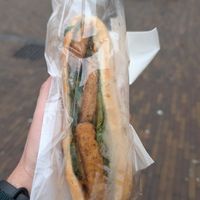 Spicy chicken banh mi at Vegan Bahn Mi in England