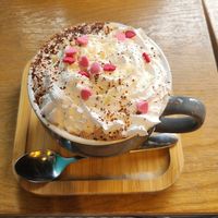 Raspberry hot chocolate at Power Plant Cafe in Plymouth
