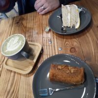 Cakes & matcha latte at Power Plant Cafe in Plymouth