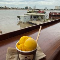 Mango and raspberry sorbet at Gelatofix in Phnom Penh