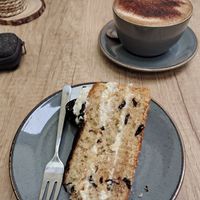 Vegan Oreo cake. Cappuccino with oat milk. at Coffee at the Wood in Birmingham