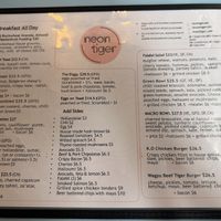 Menu  at Neon Tiger in Malvern