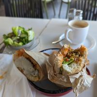 Vegan Bourghul Falafel and Shakshula sandwich at The Streets - Ibn Gabirol in Tel Aviv