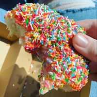 Strawberry sprinkles donut at Cherry Darlings Bakehouse in Adelaide