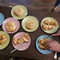 8 pies for 4 happy Melbourne vegans! Photo by Bass.  at Cherry Darlings Bakehouse in Adelaide