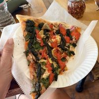 The vegan city slice is incredible with so many flavors, including pesto   at The Oven's Slice in New York City